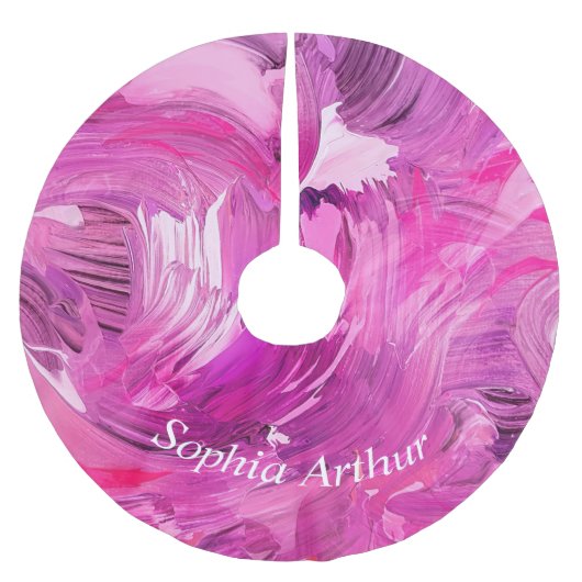 Personalisierte Abstrakte Kunst Lila Rosa Moderne Polyester Weihnachtsbaumdecke (Vorderseite)