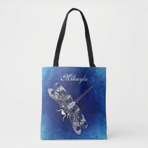 Personalisierte abstrakte Libelle auf Blau Tasche