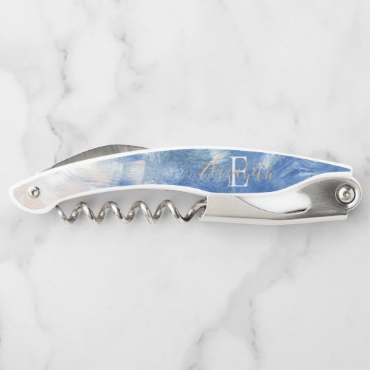 Personalisierte Abstrakte Ocean Akrylus Pinselstri Kellnermesser (Rückseite)