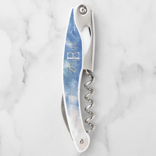 Personalisierte Abstrakte Ocean Akrylus Pinselstri Kellnermesser (Rückseite)