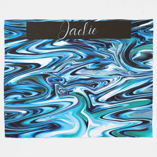 Personalisierte Abstrakte Psychedelic Blue Swirl Fleecedecke (Vorderseite (Horizontal))