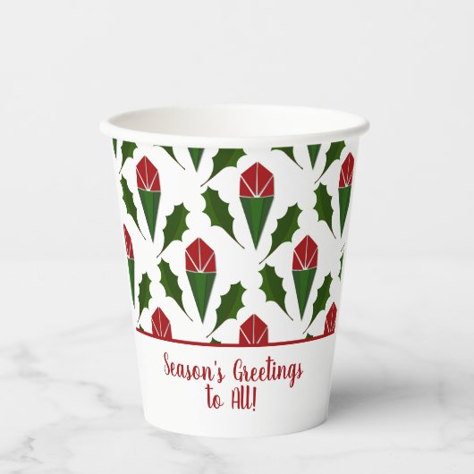 Personalisierte Abstrakte Rote Rosen Holly Holiday Pappbecher (Vorderseite)