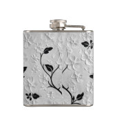 Personalisierte Abstrakte Schwarz-Weiß-Florals Flachmann (Rückseite)