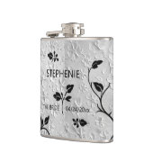 Personalisierte Abstrakte Schwarz-Weiß-Florals Flachmann (Links)