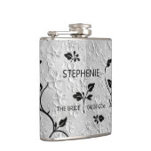 Personalisierte Abstrakte Schwarz-Weiß-Florals Flachmann (Rechts)