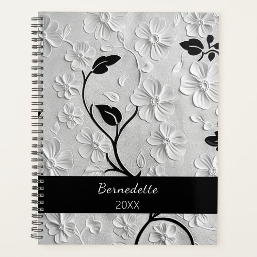 Personalisierte Abstrakte Schwarz-Weiß-Florals Planer (Vorderseite)