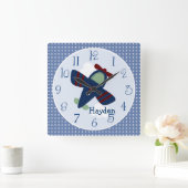 Personalisierte Adable-Flugzeuge Kinderzimmer-Uhr Quadratische Wanduhr (Zuhause)