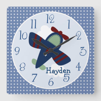Personalisierte Adable-Flugzeuge Kinderzimmer-Uhr Quadratische Wanduhr