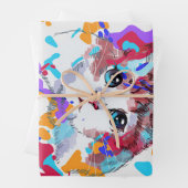 Personalisierte adorable Katze| Farbige Katzengesc Geschenkpapier Set (Beispiel)
