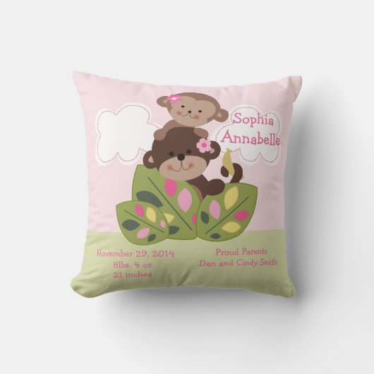 Personalisierte "Affen-Girl-Schwestern" Keepake-Pi Kissen (Vorderseite)