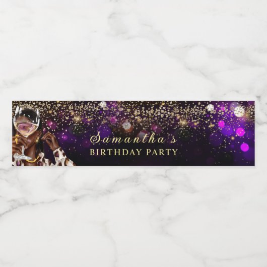 Personalisierte Afrikanische Amerikanerin zum Gebu Wasserflaschenetikett (Einzelnes Label)