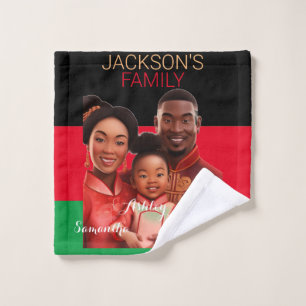 Personalisierte afrikanische Familie, schwarze Ges Badhandtuch Set