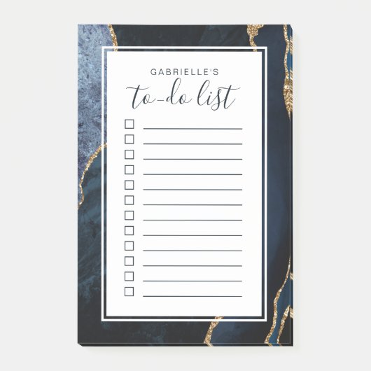 Personalisierte Agate Geode Blue Gold to Do List Post-it Klebezettel (Vorderseite)