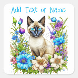 Personalisierte Ai Watercolor Siamese Katze in Blu Quadratischer Aufkleber