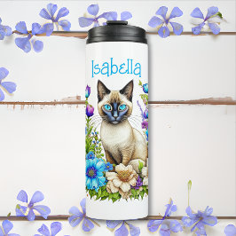 Personalisierte Ai Watercolor Siamese Katze in Blu Thermosbecher
