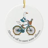Personalisierte Alberne Gänse auf dem Bike Keramik Ornament (Vorne)