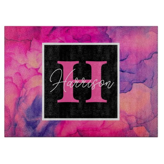 Personalisierte Alkoholtinte Monogramm Schneidebrett (Vorderseite)