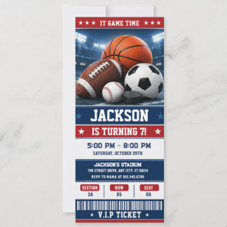 Personalisierte All-Star-Sport-Ticket-Geburtstags- Einladung