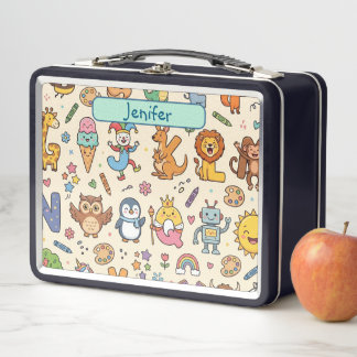 Personalisierte Alphaland Kinder Lunch Black Beige Metall Brotdose