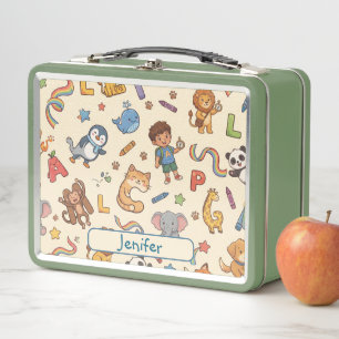 Personalisierte Alphaland-Kinder-Lunchbox Grün Metall Brotdose