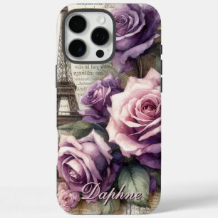 Personalisierte alte lila Rosen in Paris iPhone 16 Pro Max Hülle