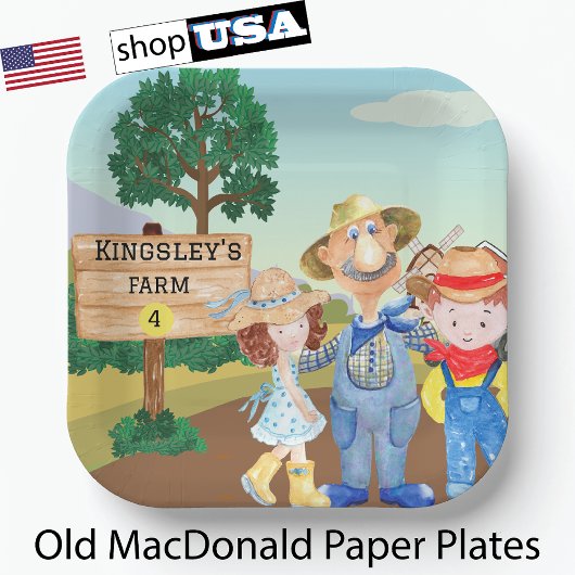 Personalisierte alte MacDonald's Farm Pappteller
