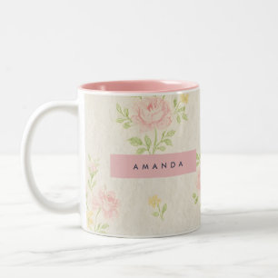 Personalisierte alte rosa Rose Blume Zweifarbige Tasse
