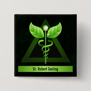 Personalisierte Alternative Medizin Green Caduceus Button