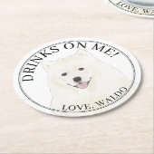 Personalisierte American Eskimo Samoyed Dog Weddin Runder Pappuntersetzer (Angewinkelt)