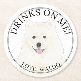 Personalisierte American Eskimo Samoyed Dog Weddin Runder Pappuntersetzer