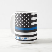 Personalisierte American Flag Thin Blue Line Kaffeetasse (Vorderseite Links)