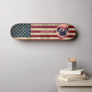 Personalisierte American I Liebe Mops Skateboard