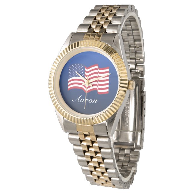 Personalisierte amerikanische Flag-Uhr Armbanduhr (Schrägansicht)
