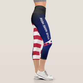 Personalisierte amerikanische Flagge 4. Juli Capri Leggings