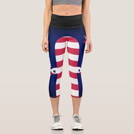 Personalisierte amerikanische Flagge 4. Juli Capri Leggings (Vorderseite)