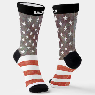 Personalisierte amerikanische Flagge mit Namens He Socken