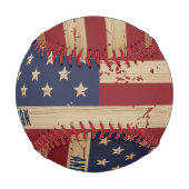 Personalisierte amerikanische Flagge Rustic Wood P Baseball (Rückseite)