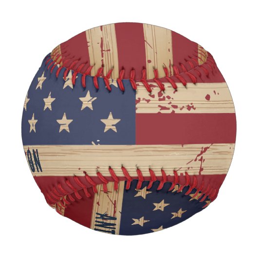 Personalisierte amerikanische Flagge Rustic Wood P Baseball (Rückseite)