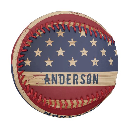 Personalisierte amerikanische Flagge Rustic Wood P Baseball (Vorderseite Links)