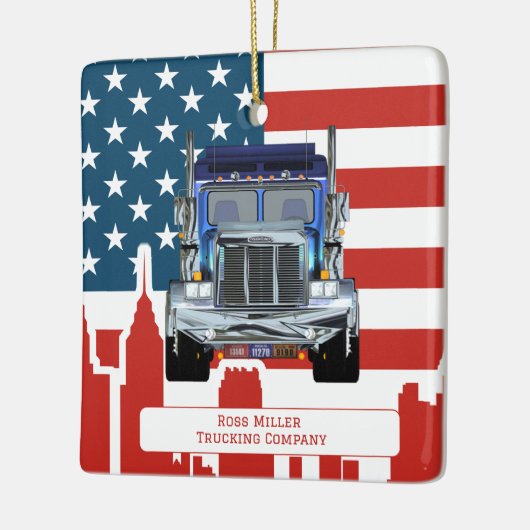 Personalisierte amerikanische Flagge Skyline Truck Keramikornament (Links)
