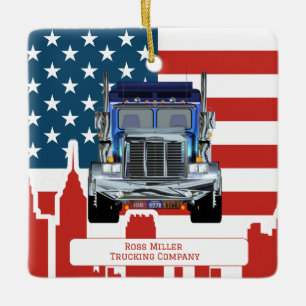 Personalisierte amerikanische Flagge Skyline Truck Keramikornament