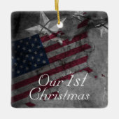 Personalisierte amerikanische Flagge Unser 1. Weih Keramikornament (Vorderseite)