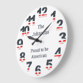 Personalisierte amerikanische Flaggennummern Große Große Wanduhr (Winkel)