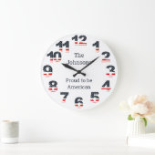 Personalisierte amerikanische Flaggennummern Große Wanduhr (Zuhause)