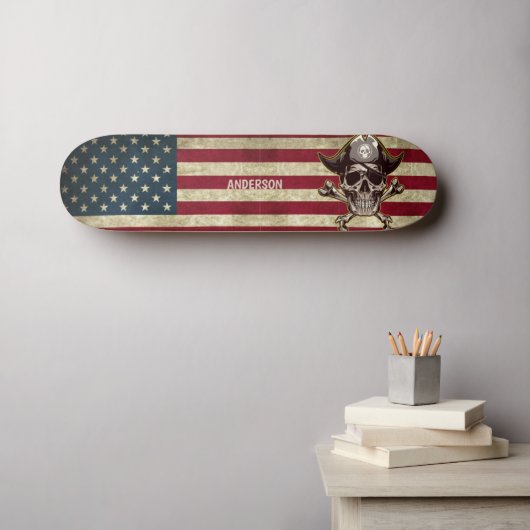 Personalisierte amerikanische Piratenflagge Skateboard (Wandkunst (Horz))