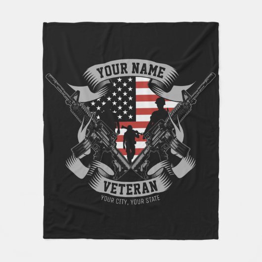 Personalisierte amerikanische Veteran Proud Vet US Fleecedecke (Vorderseite)