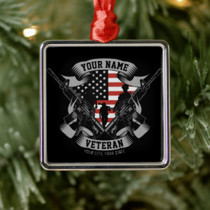 Personalisierte amerikanische Veteran Proud Vet US Ornament Aus Metall