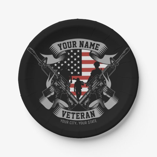Personalisierte amerikanische Veteran Proud Vet US Pappteller (Vorderseite)