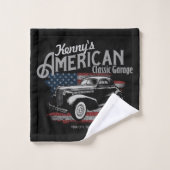 Personalisierte Amerikanische Vintage Autogarage Badhandtuch Set (Waschlappen)