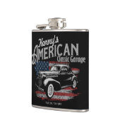 Personalisierte Amerikanische Vintage Autogarage Flachmann (Links)